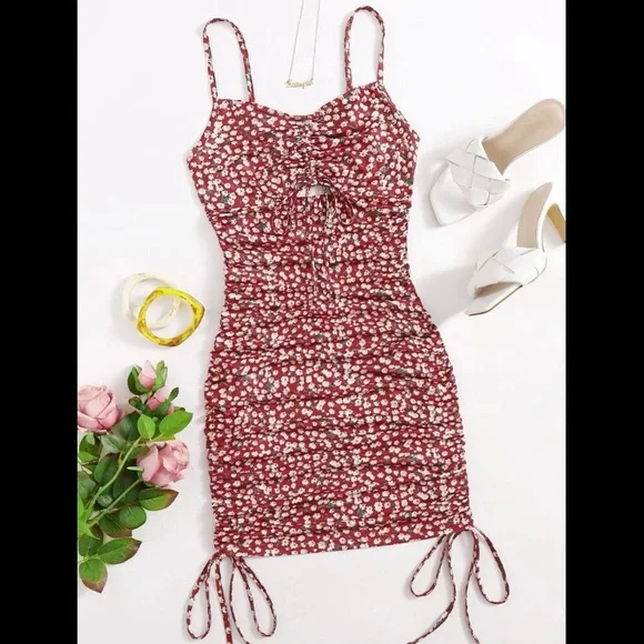 Floral Drawstring Dress - Picture 1 of 4